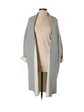 Nili lotan  Grey Open-Front Knit Cardigan with Cream Trim